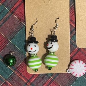 Festive Snowman Earrings - Green and Black
